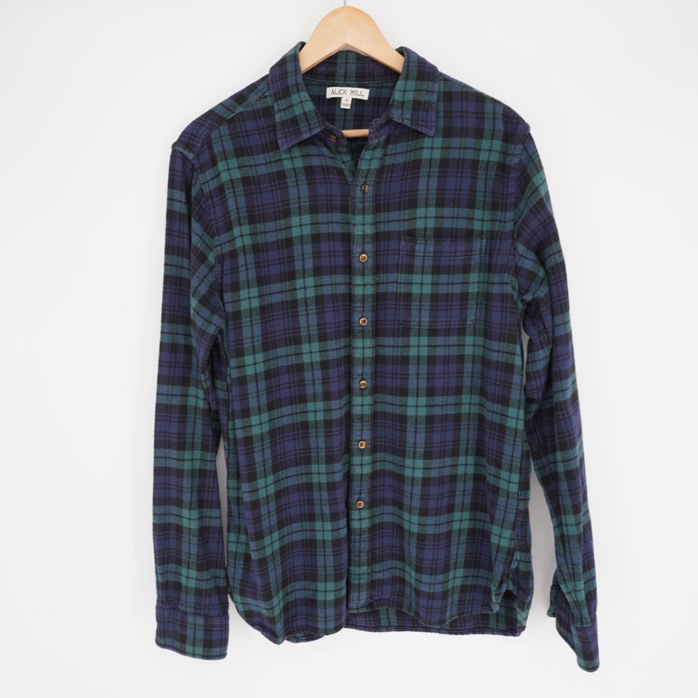 Alex Mill Flannel Button Down Shirt M Plaid Blue Green Cotton Heritage Classic
